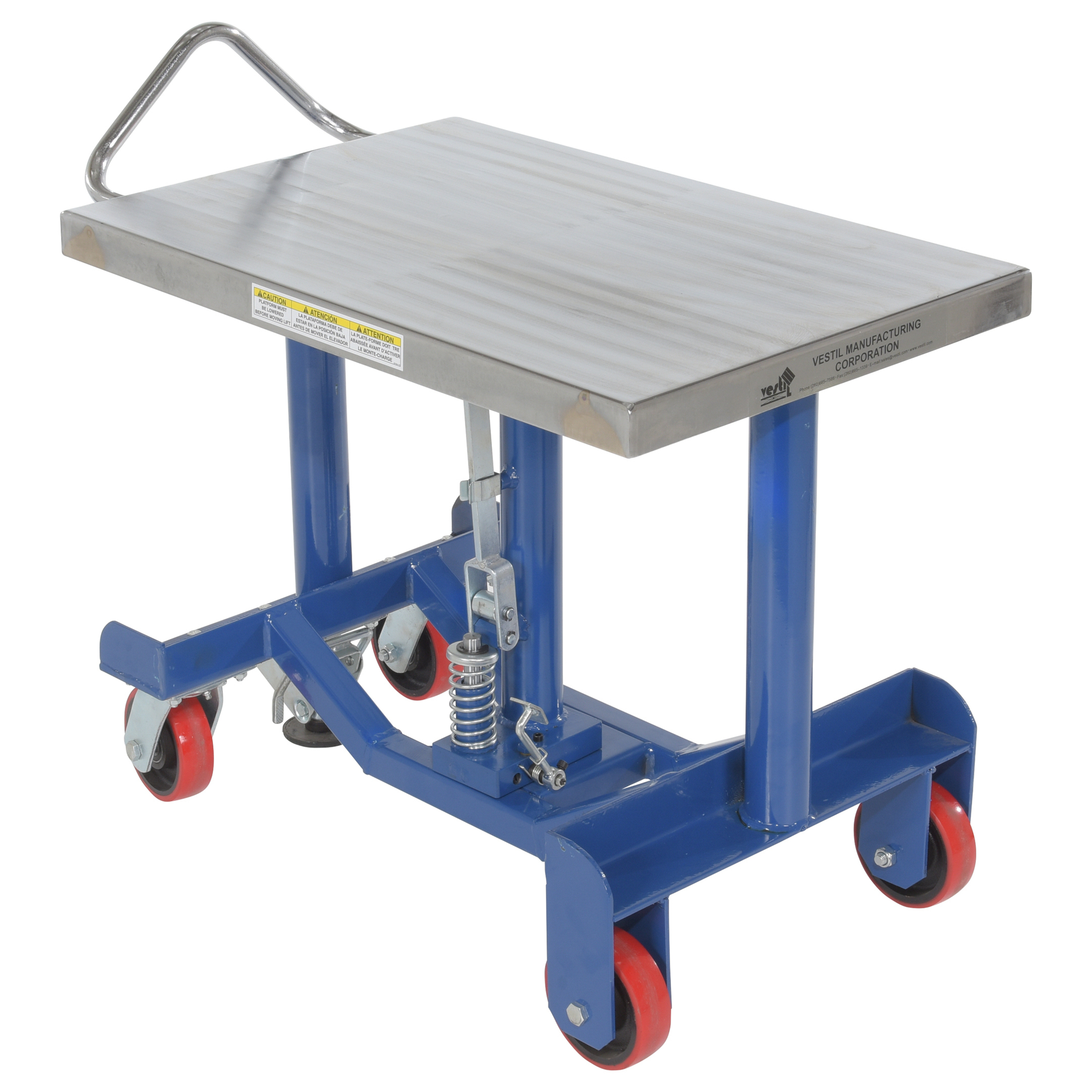 Vestil Low-Profile Post Lift Table - 1000-Lb. Capacity, 25in. to 37in. Height Range, Hydraulic Foot Pump, Model# PT12-10